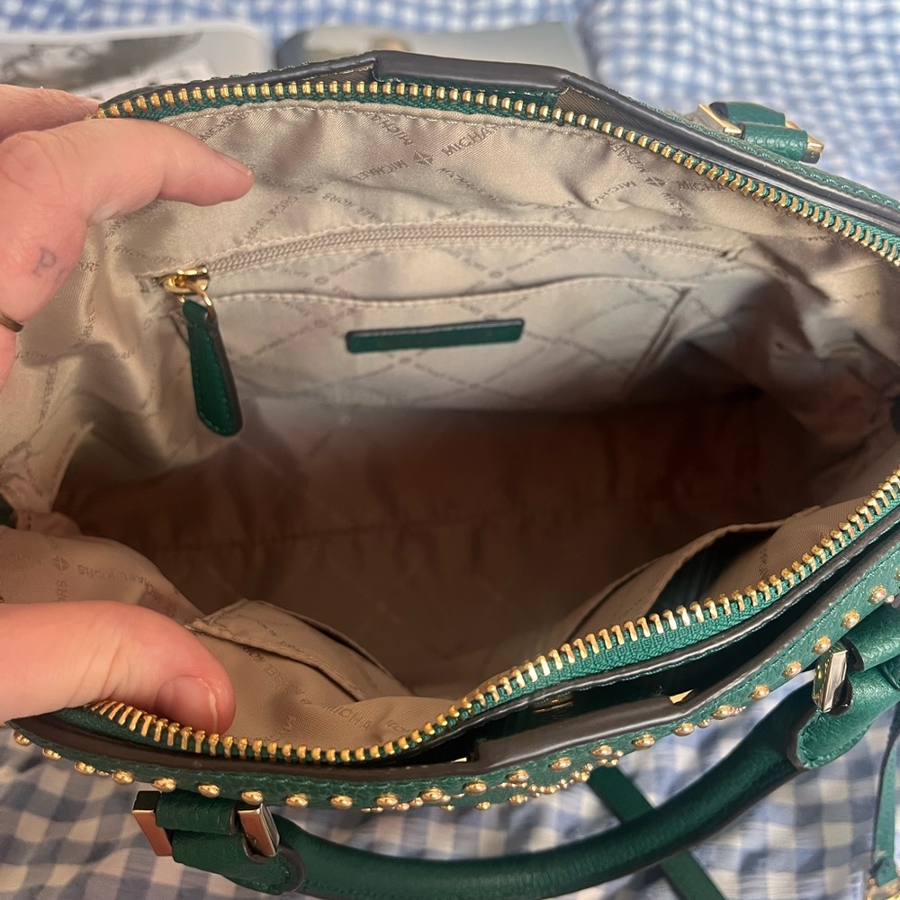 Michael Kors Green Large Studded Satchel Bag - Picture 7 of 10